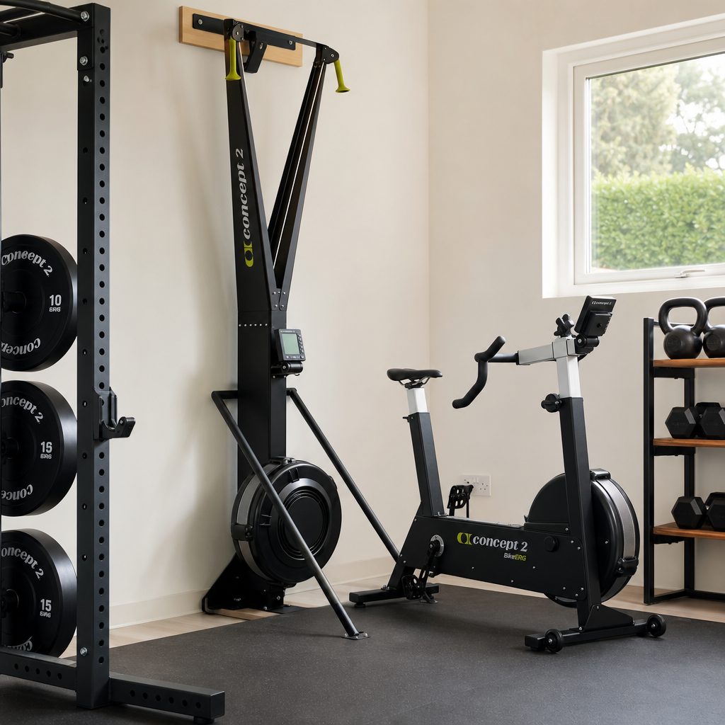 The wall-mounted SkiErg can preserve valuable floor space, but its 85-inch installed height makes ceiling clearance the first measurement to check.