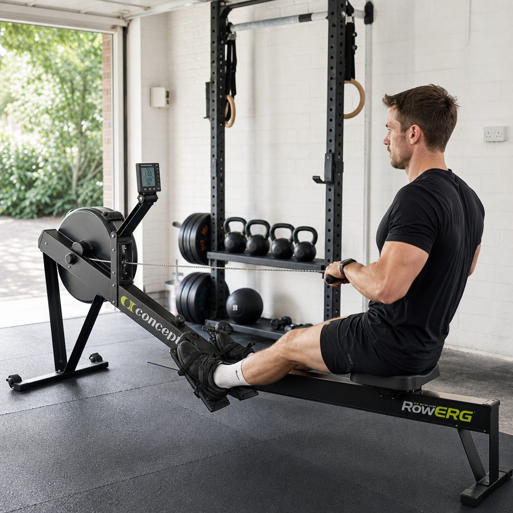 A rower lets you practise the rhythm of leg drive, trunk movement and pull after running or loaded work — not just in a fresh, comfortable standalone session.