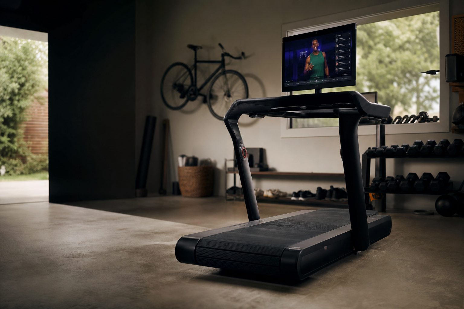 The Peloton Cross Training Tread put a large, fully rotating screen at the centre of a conventional motorised treadmill format.