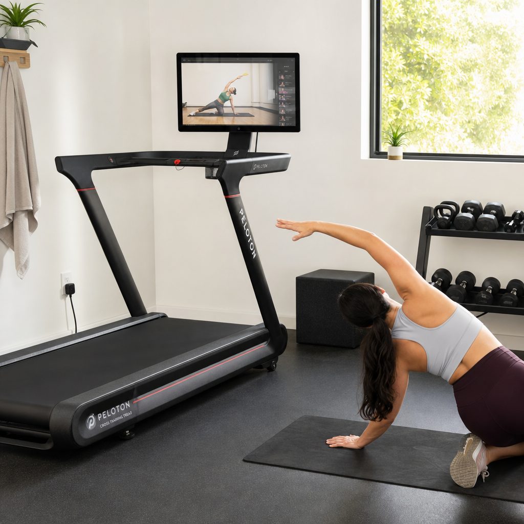 The rotating display was most convincing when a run flowed straight into strength, mobility or yoga without needing a second screen elsewhere in the room.
